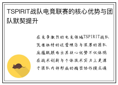 TSPIRIT战队电竞联赛的核心优势与团队默契提升